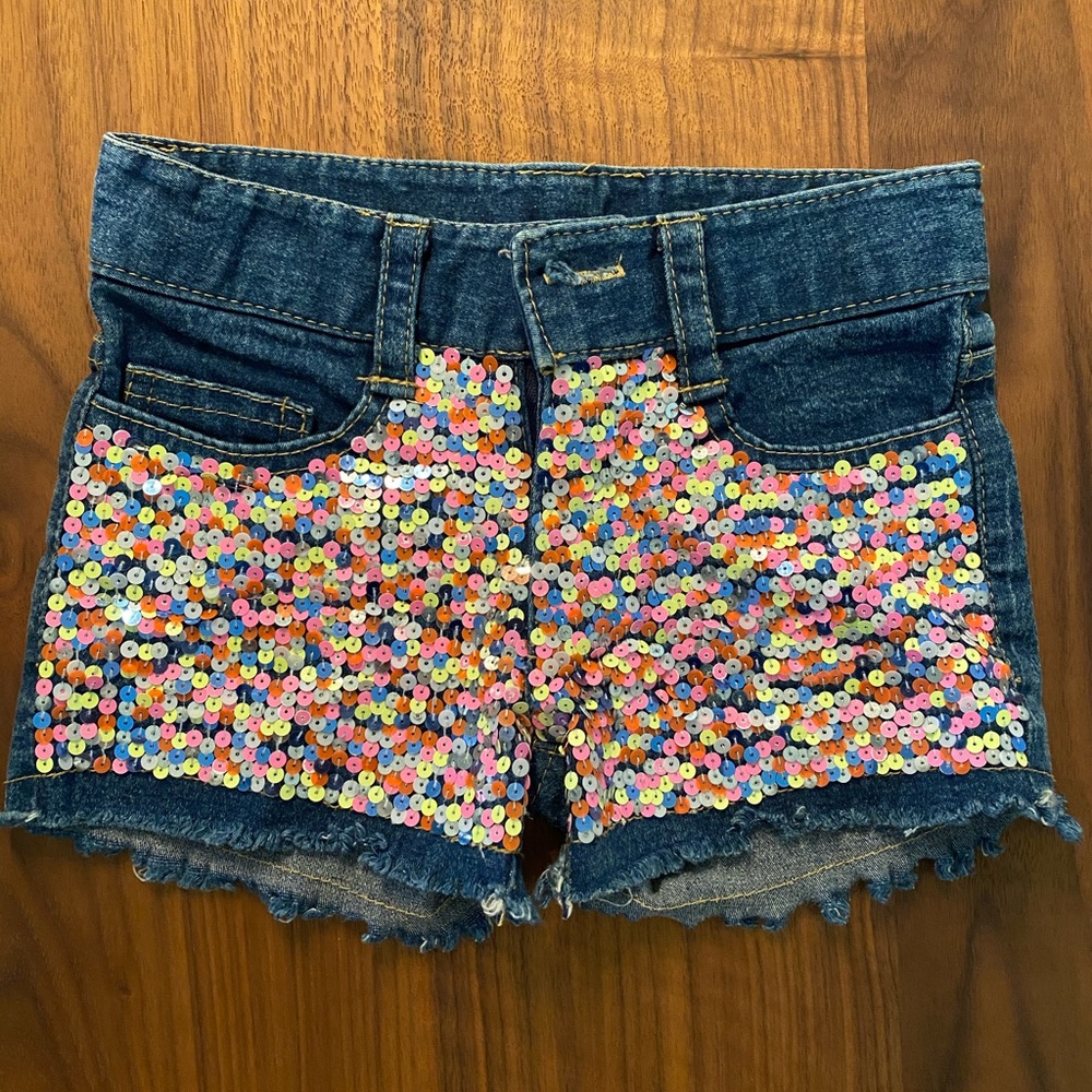 Girls jeans shorts with sequin. Size 4